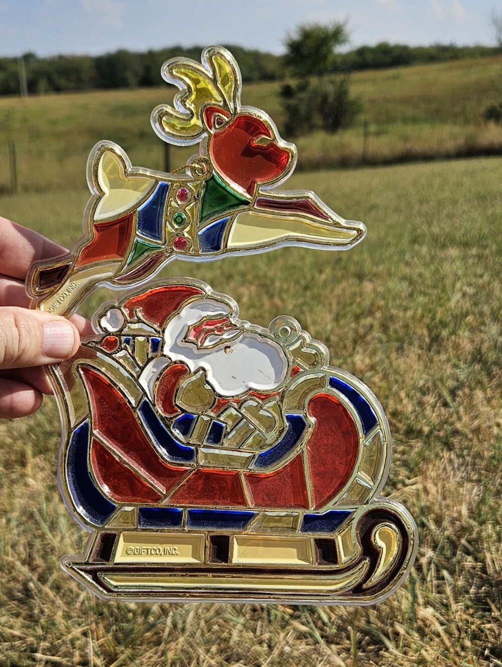Vintage Christmas Suncatchers Lot Santa Sleigh Reindeer Window Hanging Plastic